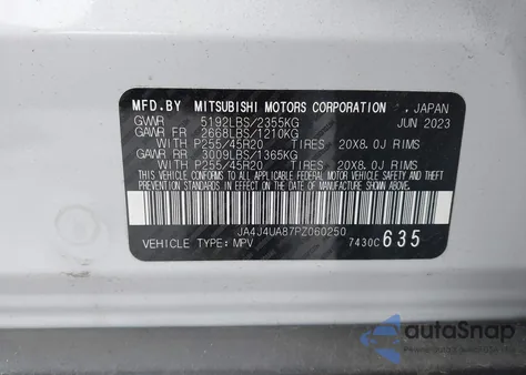 2023 Mitsubishi Outlander Se 2.5 S-Awc from USA, damaged, VIN JA4J4UA87PZ060250
